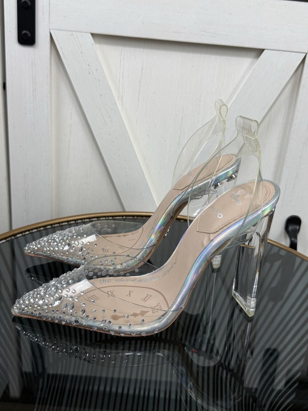 Disney x ALDO Women’s Cinderella Glass Slipper Clear Rhinestone Heels Pumps 5